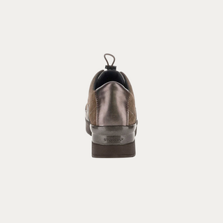 Beviá grey suede and laminated leather slip-on shoe with adjustable drawstring and cushioned EVA sole