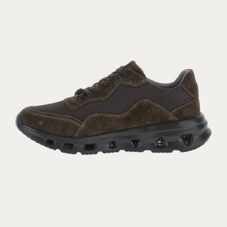 Zapatillas Beviá DYNAMICA 11 de hombre en ante y tejido marrón con suela deportiva esculpida de EVA