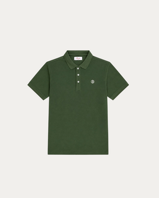 Polo Beviá de algodón verde oscuro en tejido piqué con cuello clásico, tres botones y logo bordado en el pecho.