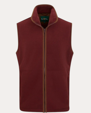 Chaleco polar Beviá Alan Paine Aylsham en color burdeos con cremallera y ribetes de contraste para hombre